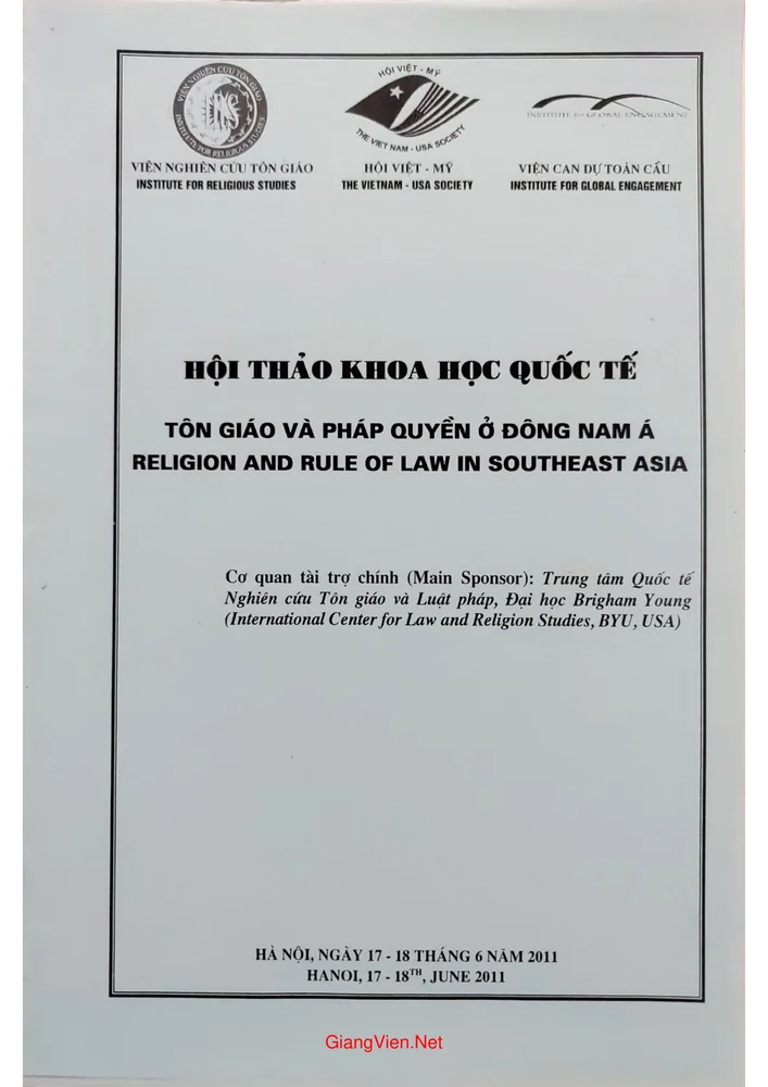 Ảnh bìa của Kỷ yếu hội thảo khoa học quốc tế Tôn giáo và pháp quyền ở Đông Nam Á