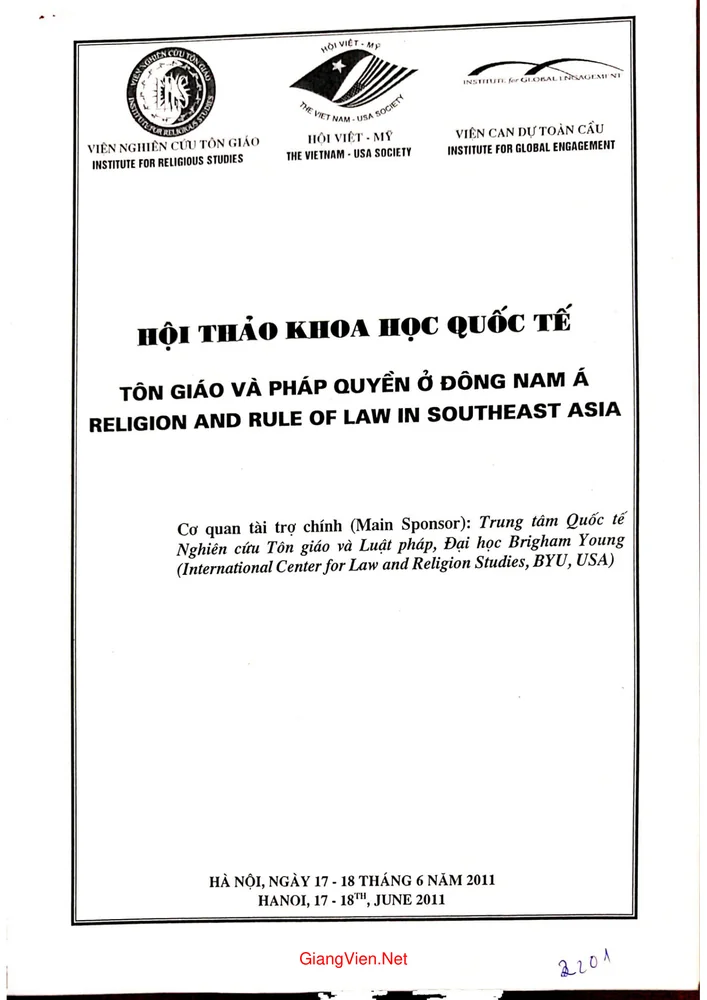 Trang 1 - Ảnh minh họa nội dung sách Kỷ yếu hội thảo khoa học quốc tế Tôn giáo và pháp quyền ở Đông Nam Á