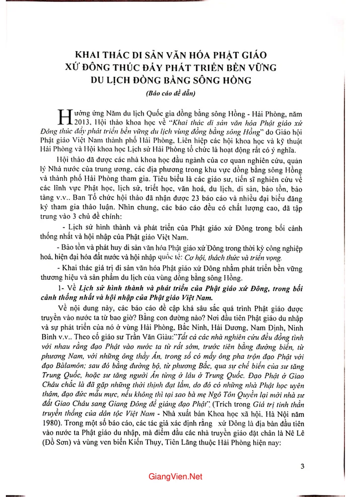 Trang 2 - Ảnh minh họa nội dung sách Kỷ yếu Khai thác di sản văn hóa Phật giáo xứ Đông thúc đẩy phát triển bền vững du lịch vùng đồng bằng sông Hồng