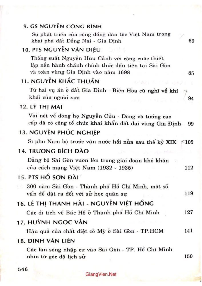 Mục lục chi tiết trang 1 sách Góp phần tìm hiểu lịch sử văn hóa 300 năm Sài Gòn thành phố Hồ Chí Minh