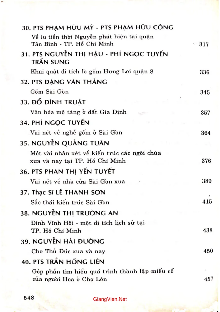 Mục lục chi tiết trang 3 sách Góp phần tìm hiểu lịch sử văn hóa 300 năm Sài Gòn thành phố Hồ Chí Minh