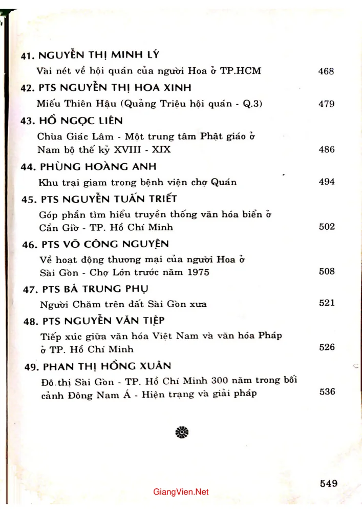 Mục lục chi tiết trang 4 sách Góp phần tìm hiểu lịch sử văn hóa 300 năm Sài Gòn thành phố Hồ Chí Minh