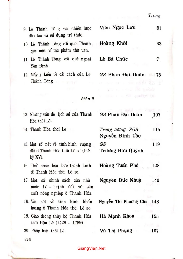 Mục lục chi tiết trang 1 sách Thanh Hóa thời Lê