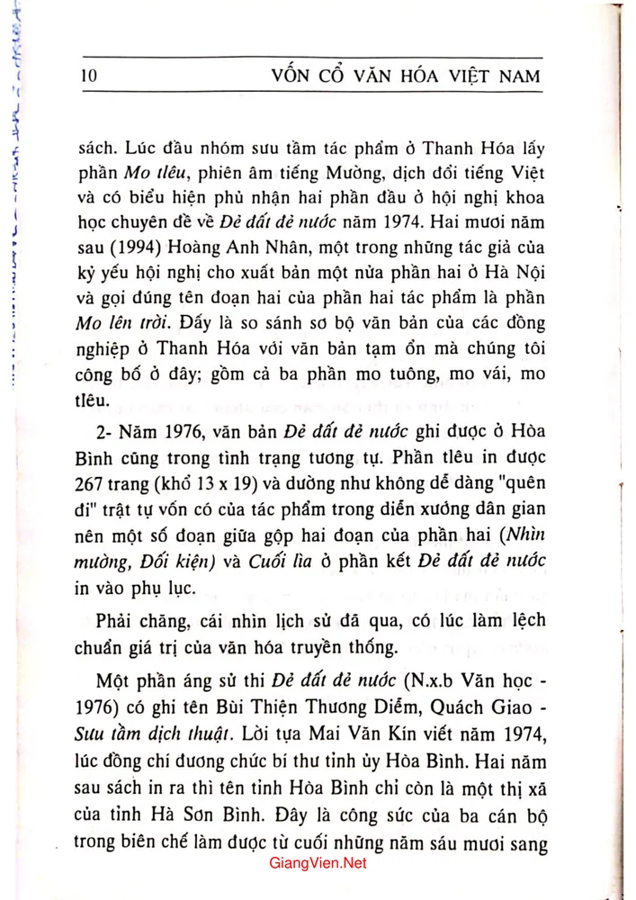 Mục lục chi tiết trang 3 sách Vốn cổ văn hóa Việt Nam đẻ đất đẻ nước (tiếng Việt, tiếng Mường ghi trọn ở Hòa Bình), tập 1