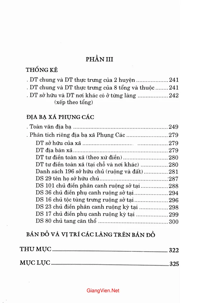 Mục lục chi tiết trang 1 sách Nghiên cứu địa bạ triều Nguyễn tỉnh Phú Yên