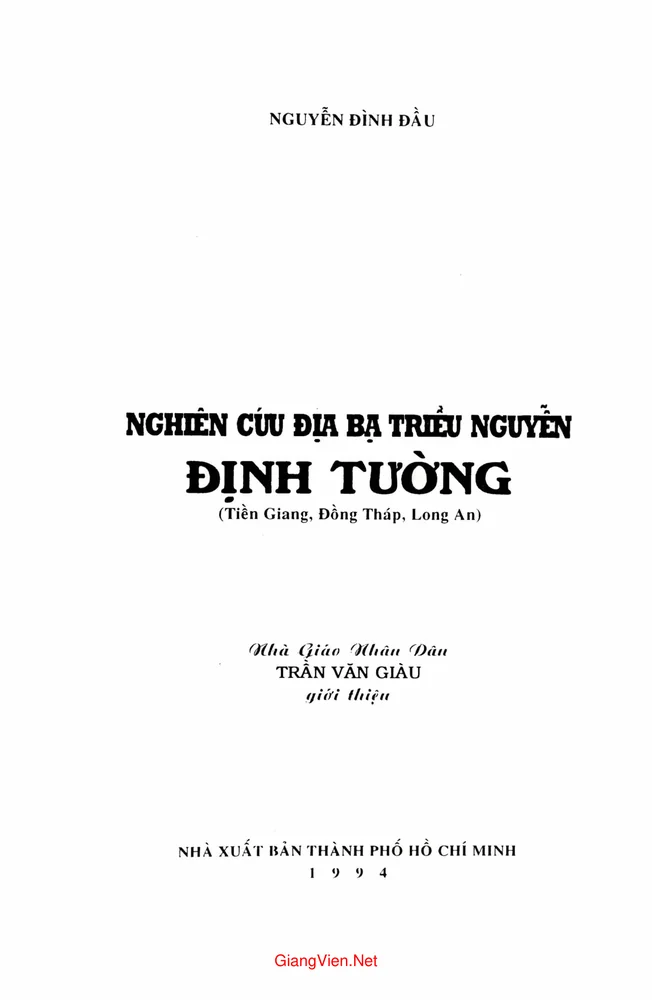 Mục lục chi tiết trang 1 sách Nghiên cứu địa bạ triều Nguyễn tỉnh Định Tường