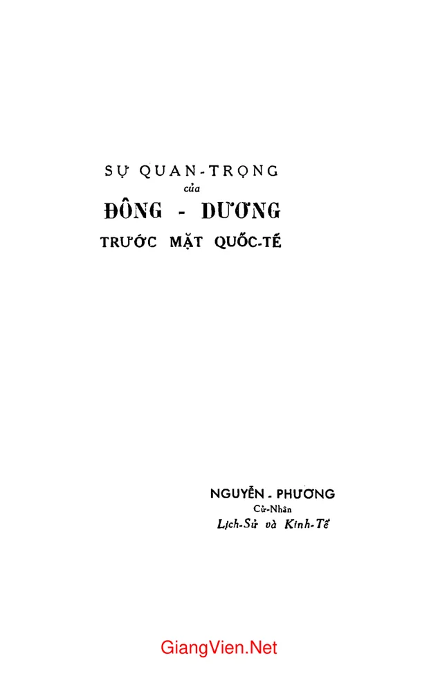 Mục lục chi tiết trang 1 sách Sự quan trọng của Đông Dương trước mắt quốc tế