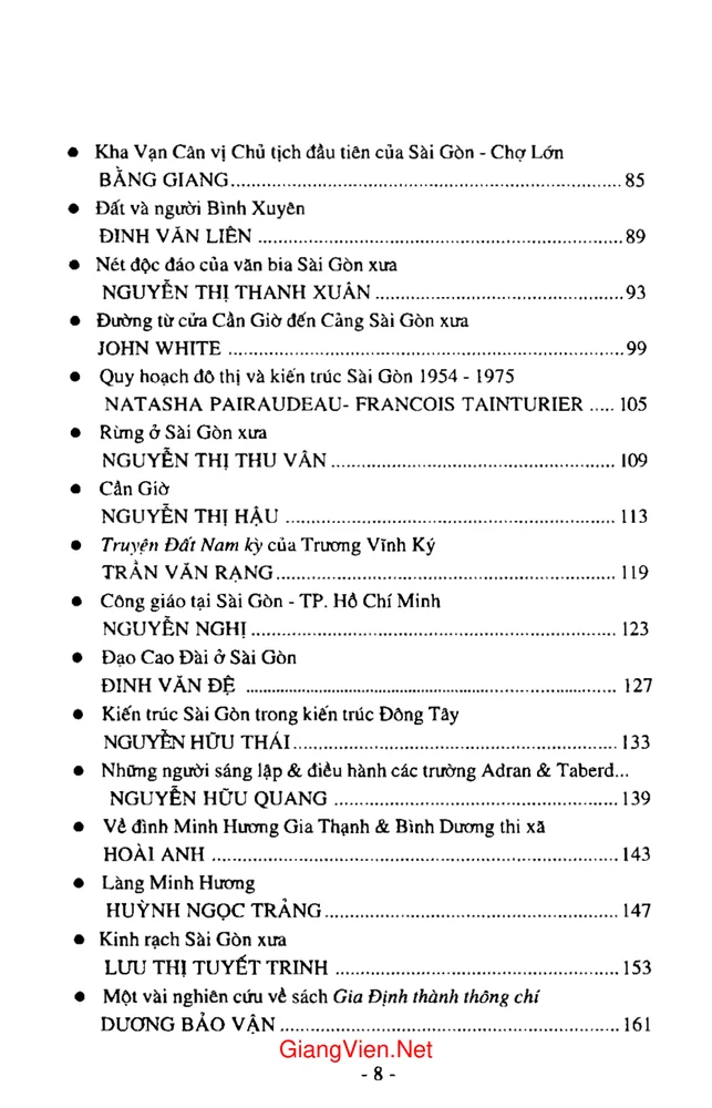 Mục lục chi tiết trang 1 sách Sài Gòn xưa và nay