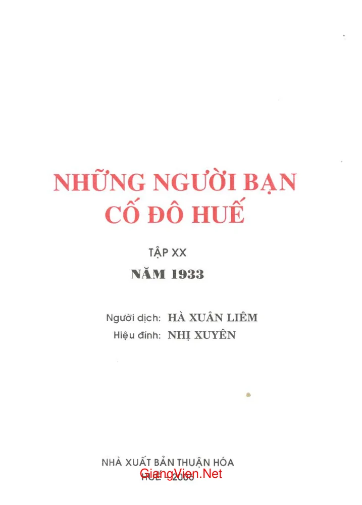 Mục lục chi tiết trang 1 sách Những người bạn cố đô Huế - Tập 20