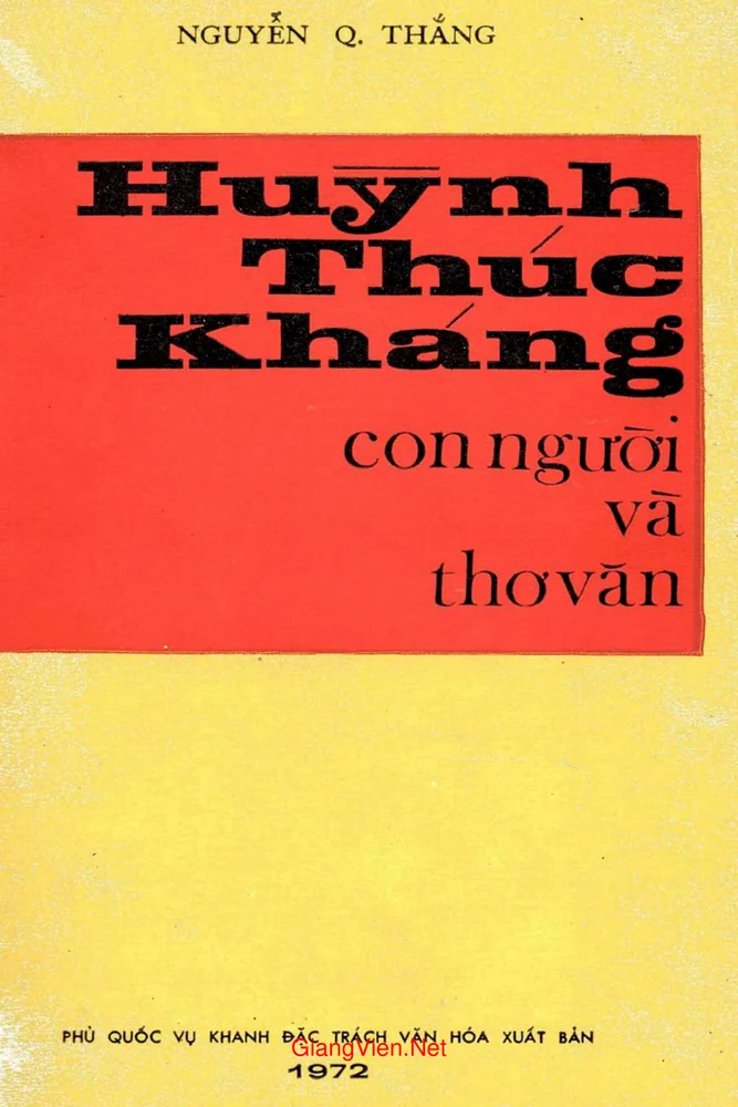 Ảnh bìa của Huỳnh Thúc Kháng con người và thơ văn