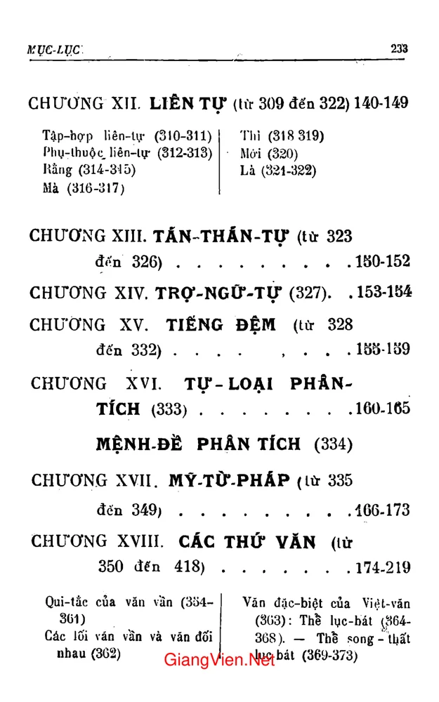 Mục lục chi tiết trang 4 sách Việt Nam văn phạm