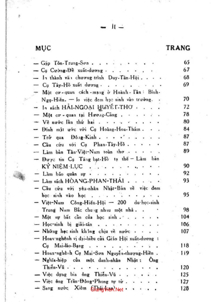 Mục lục chi tiết trang 1 sách Tụ phán - Lịch sử cách mạng cụ Phan Sào Nam do tay cụ tự viết