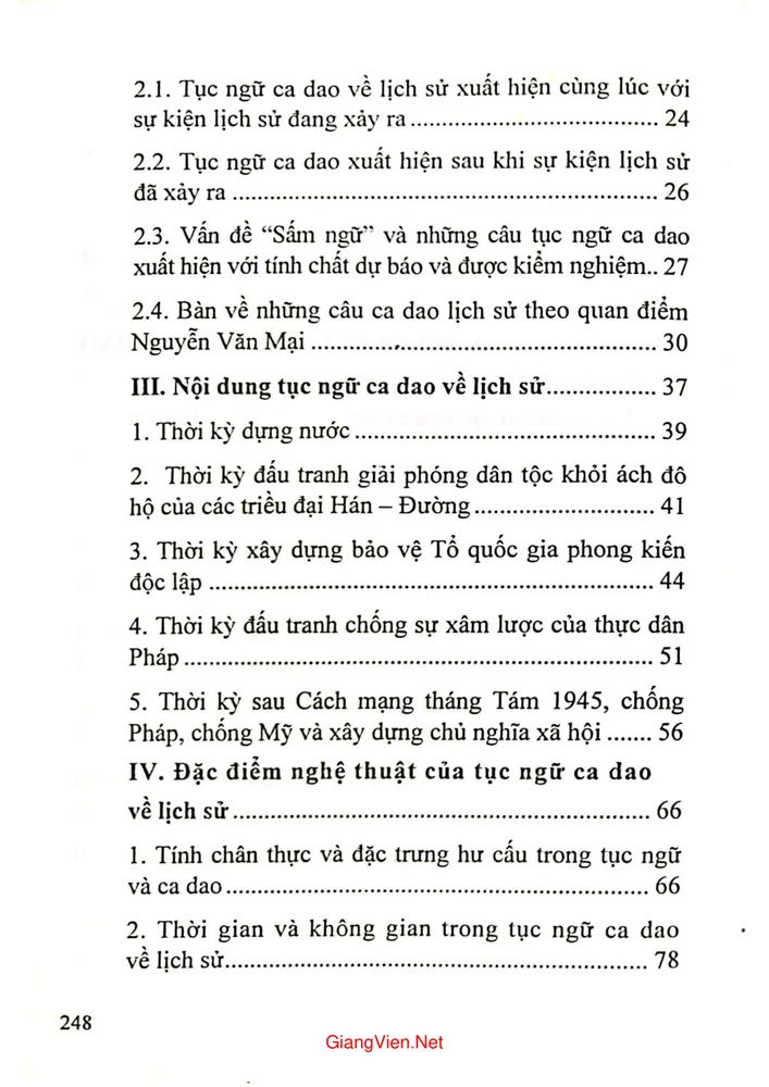 Mục lục chi tiết trang 1 sách Lịch sử Việt Nam trong tục ngữ ca dao