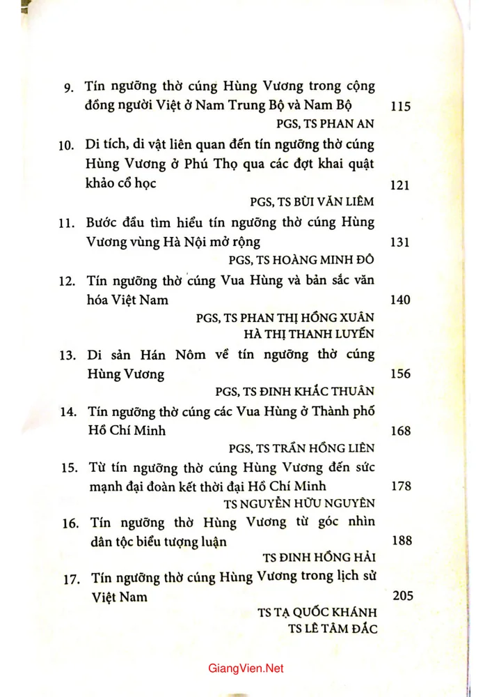 Mục lục chi tiết trang 1 sách Tín ngưỡng thờ cúng Hùng Vương ở Việt Nam