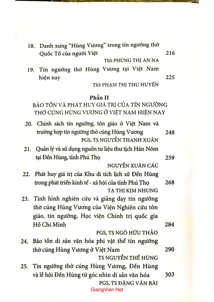 Mục lục chi tiết trang 2 sách Tín ngưỡng thờ cúng Hùng Vương ở Việt Nam