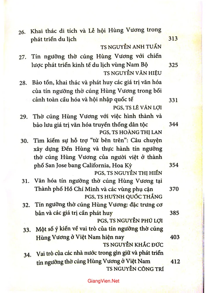 Mục lục chi tiết trang 3 sách Tín ngưỡng thờ cúng Hùng Vương ở Việt Nam