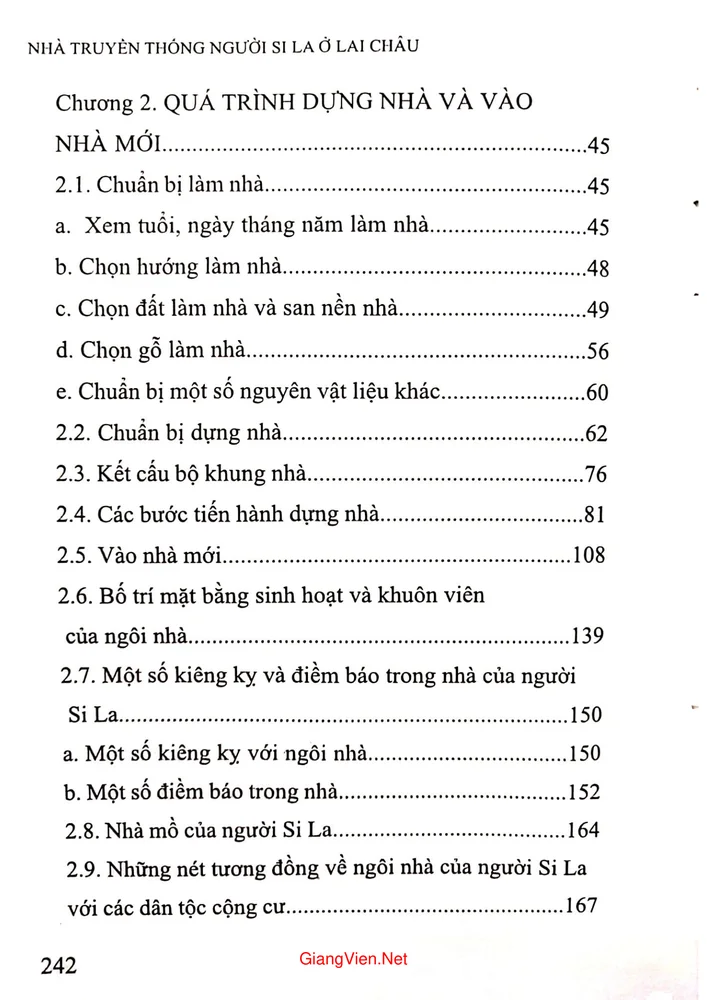 Mục lục chi tiết trang 1 sách Nhà truyền thống người Si la ở Lai Châu