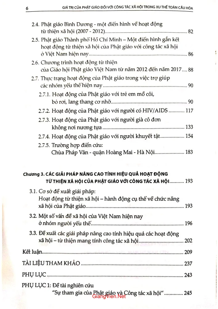 Mục lục chi tiết trang 1 sách Giá trị Phật giáo đối với công tác xã hội trong xu thế toàn cầu hoá