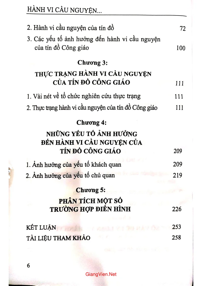 Mục lục chi tiết trang 1 sách Hành vi cầu nguyện của tín đồ Công giáo (Sách chuyên khảo)