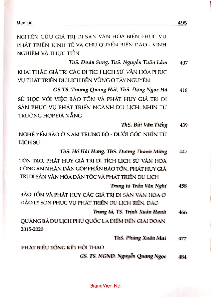 Mục lục chi tiết trang 4 sách Bảo tồn và phát huy giá trị di sản lịch sử, văn hoá phục vụ phát triển du lịch