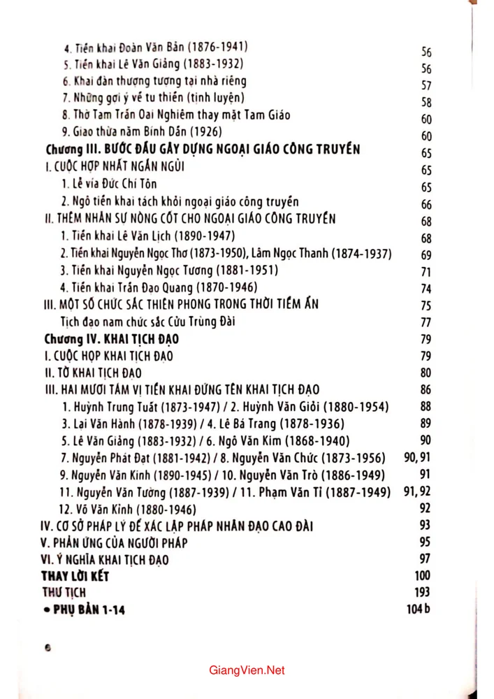 Mục lục chi tiết trang 1 sách Lược sử đạo Cao Đài thời tiềm ẩn 1920 1926
