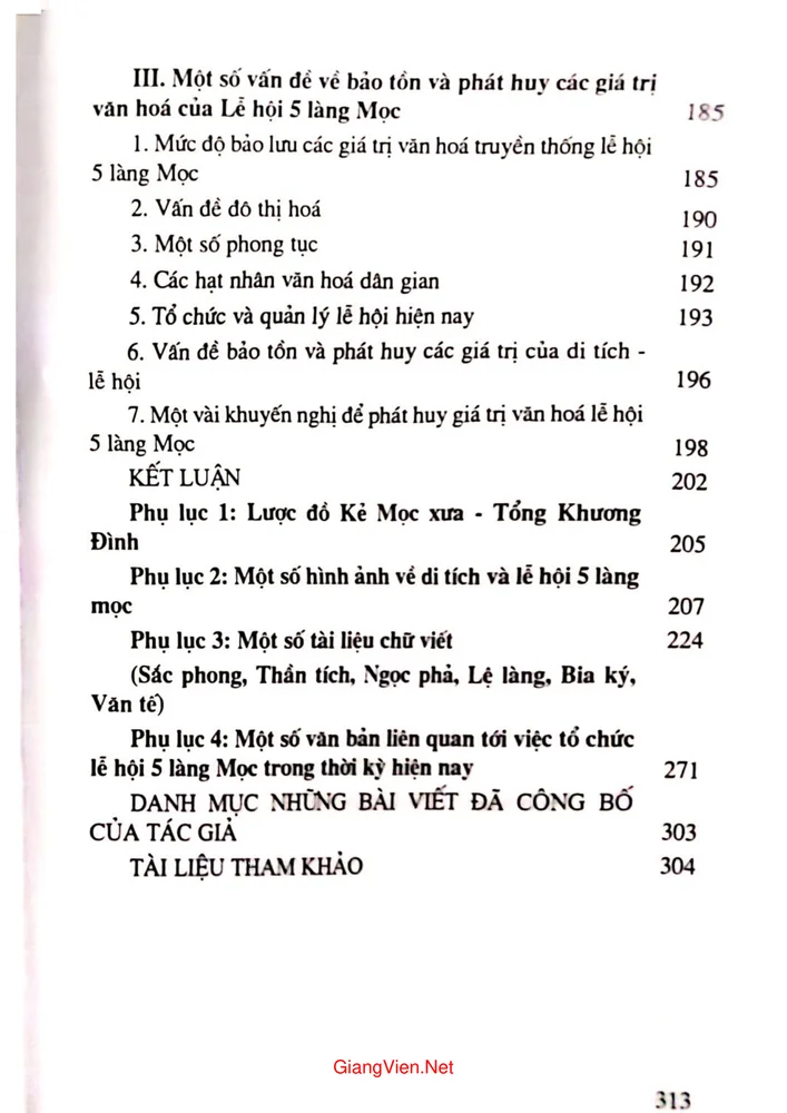 Mục lục chi tiết trang 3 sách Lễ hội 5 làng Mọc ở Hà Nội