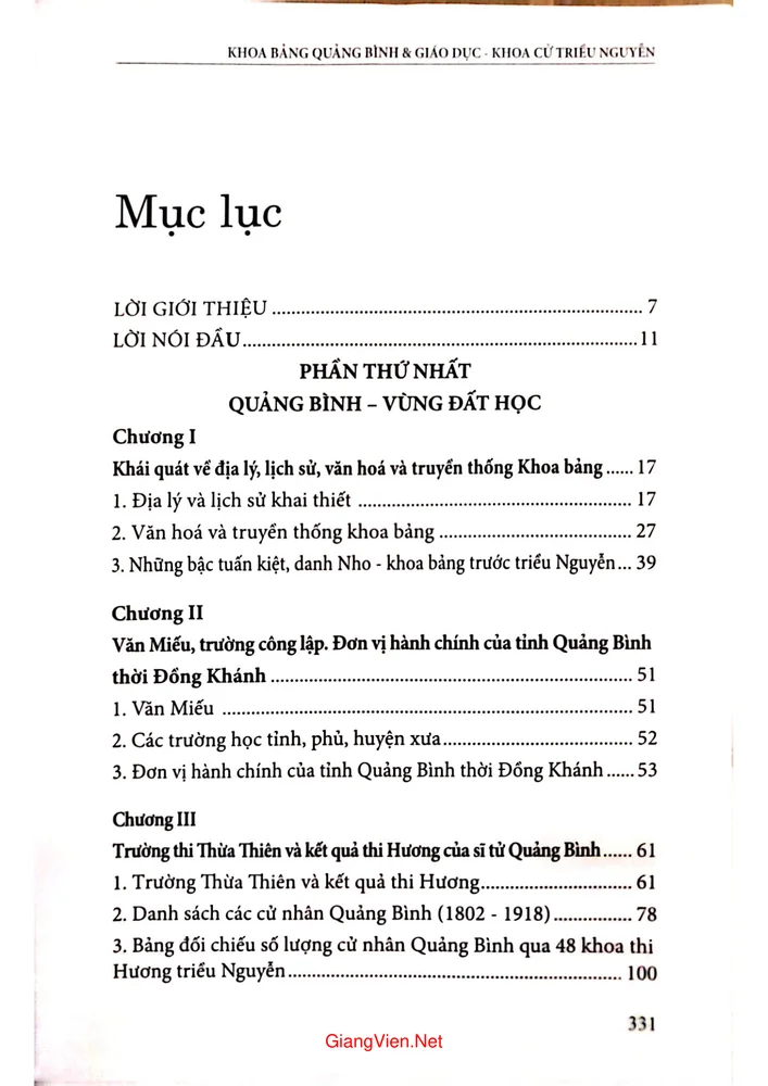 Trang 1 - Ảnh minh họa nội dung sách Khoa bảng Quảng Bình và Giáo dục, khoa cử triều Nguyễn