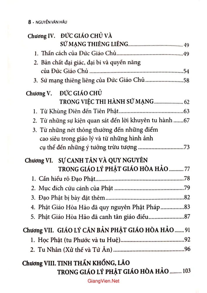 Mục lục chi tiết trang 1 sách Nhận thức Phật giáo Hoà hảo