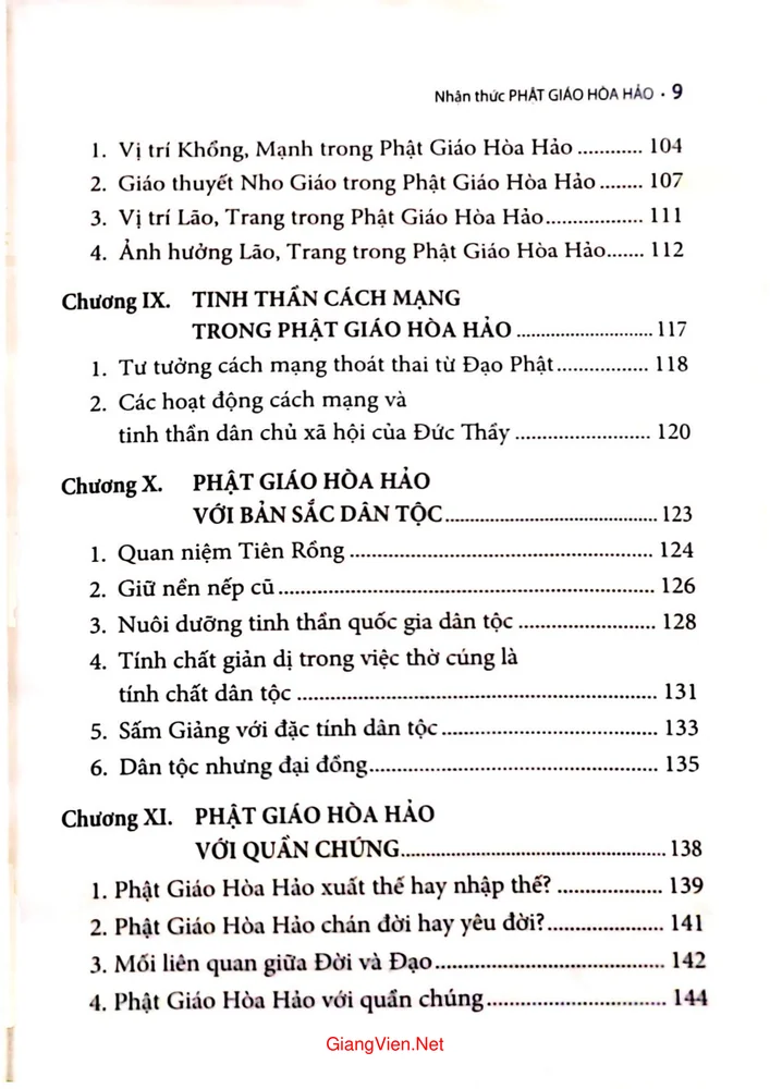Mục lục chi tiết trang 2 sách Nhận thức Phật giáo Hoà hảo