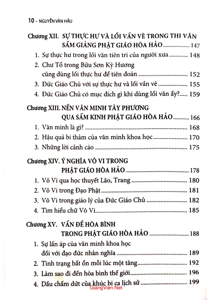 Mục lục chi tiết trang 3 sách Nhận thức Phật giáo Hoà hảo