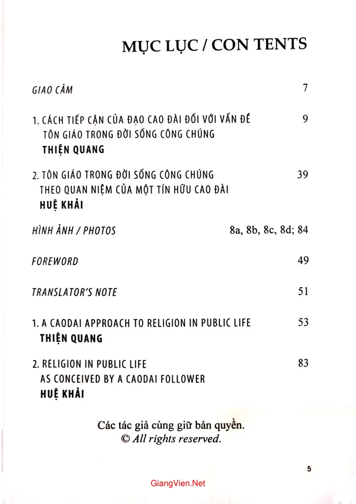 Trang bìa chính thức sách Đạo Cao Đài trong đời sống công chúng