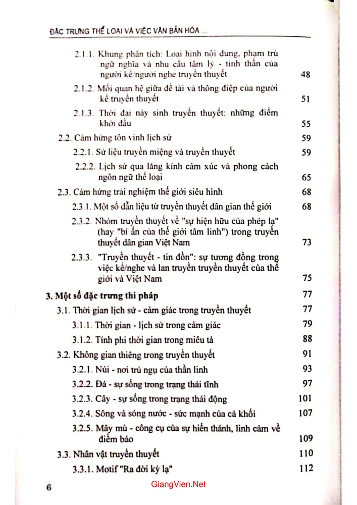 Mục lục chi tiết trang 1 sách Đặc trưng thể loại và việc văn bản hoá truyền thuyết dân gian Việt Nam