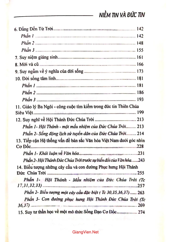 Mục lục chi tiết trang 1 sách Niềm tin và đức tin
