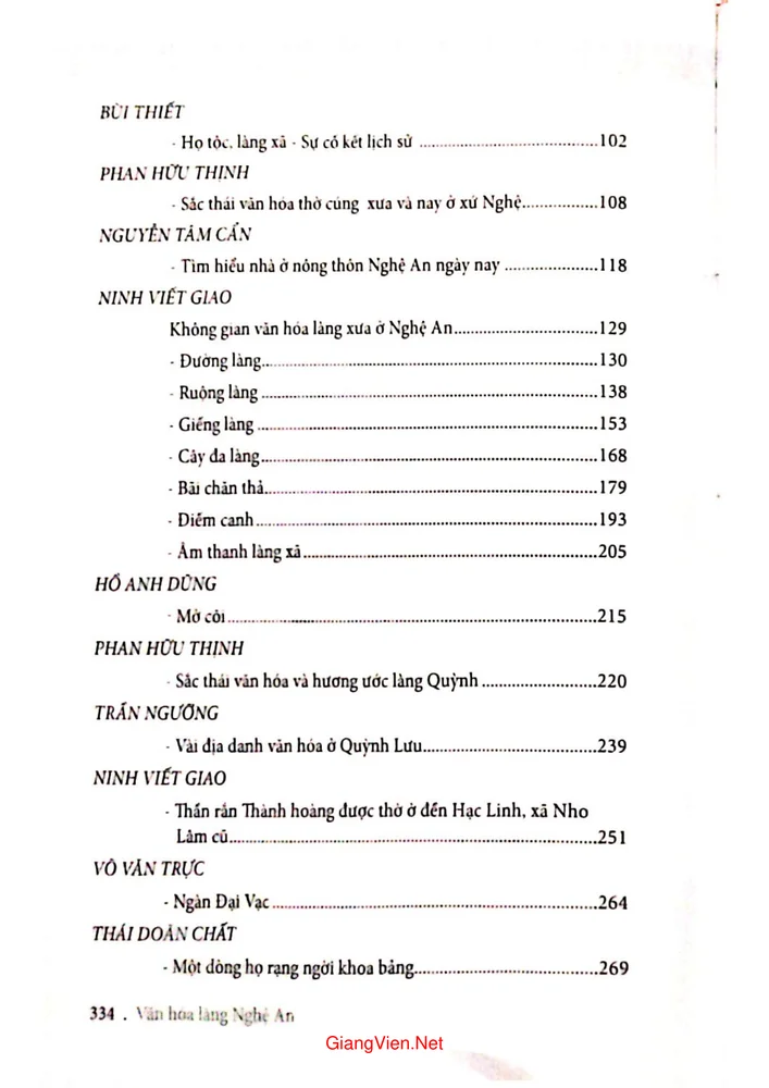 Mục lục chi tiết trang 1 sách Văn hoá làng Nghệ An