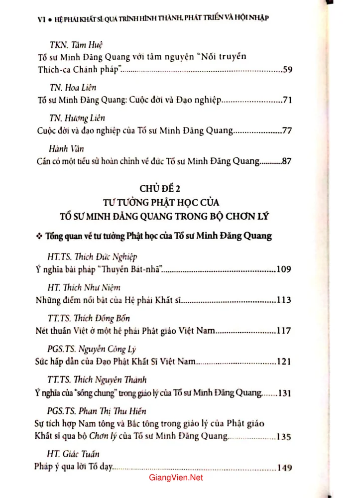 Mục lục chi tiết trang 1 sách Hệ phái Khất sĩ quá trình hình thành, phát triển và hội nhập