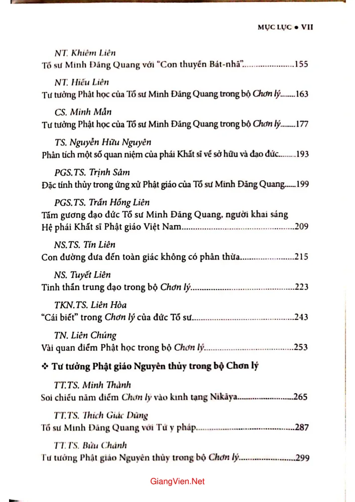 Mục lục chi tiết trang 2 sách Hệ phái Khất sĩ quá trình hình thành, phát triển và hội nhập