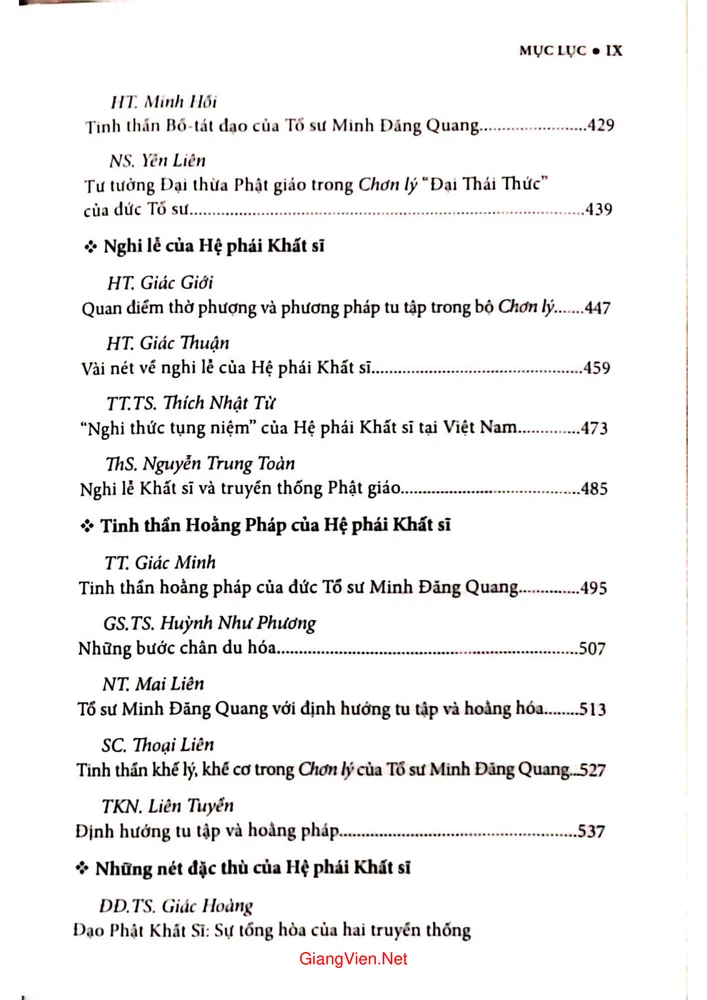 Mục lục chi tiết trang 4 sách Hệ phái Khất sĩ quá trình hình thành, phát triển và hội nhập