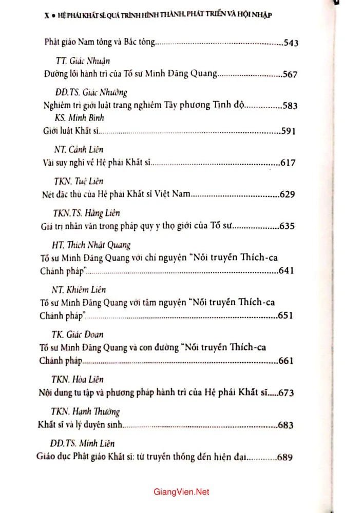 Mục lục chi tiết trang 5 sách Hệ phái Khất sĩ quá trình hình thành, phát triển và hội nhập