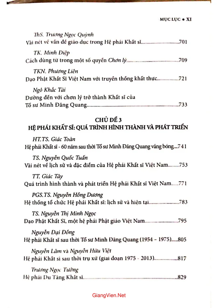 Mục lục chi tiết trang 6 sách Hệ phái Khất sĩ quá trình hình thành, phát triển và hội nhập