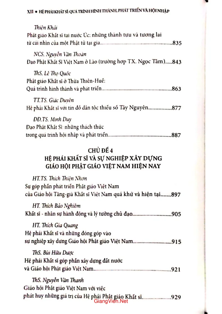 Mục lục chi tiết trang 7 sách Hệ phái Khất sĩ quá trình hình thành, phát triển và hội nhập