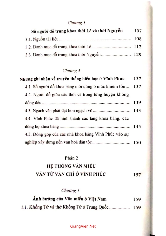 Mục lục chi tiết trang 1 sách Truyền thống hiếu học và hệ thống Văn miếu văn từ văn chỉ ở Vĩnh Phúc