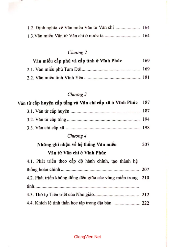 Mục lục chi tiết trang 2 sách Truyền thống hiếu học và hệ thống Văn miếu văn từ văn chỉ ở Vĩnh Phúc