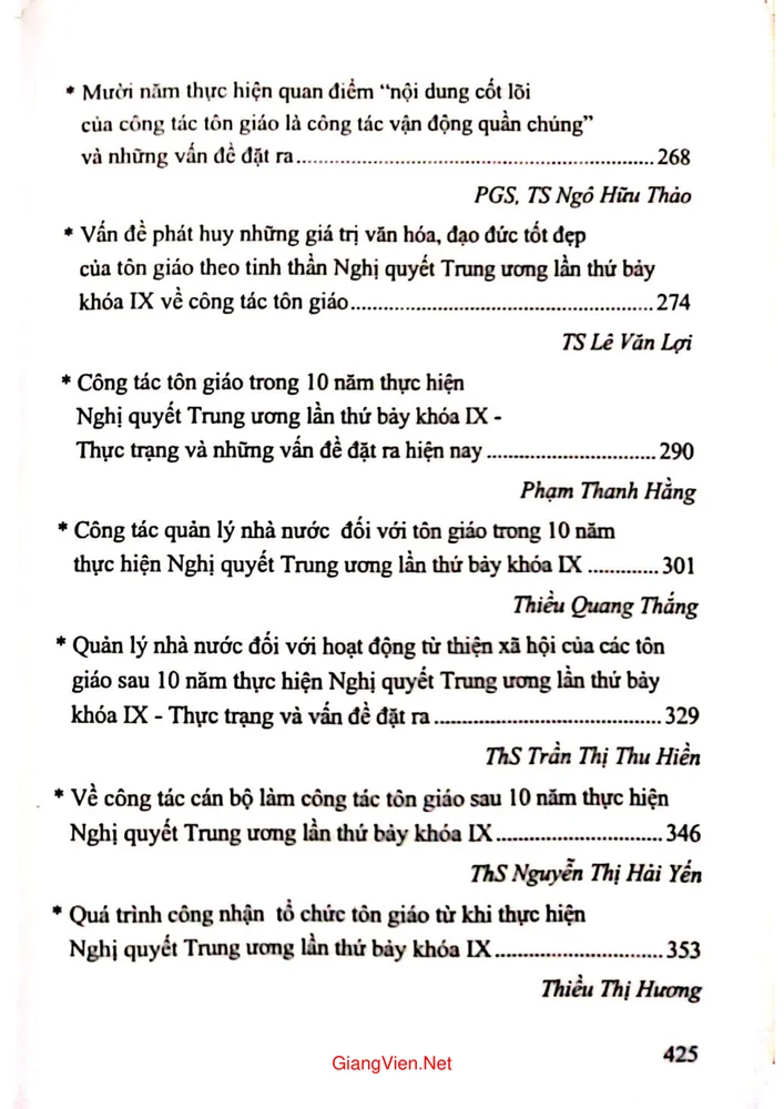 Mục lục chi tiết trang 3 sách 10 năm thực hiện Nghị quyết Hội nghị lần thứ bảy Ban chấp hành Trung ương khoá IX về công tác dân tộc và tôn giáo một số vấn đề lý luận và thực tiễn