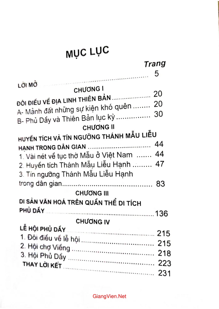 Trang bìa chính thức sách Huyền tích thánh mẫu Liễu Hạnh và di sản văn hóa lễ hội Phủ Dầy