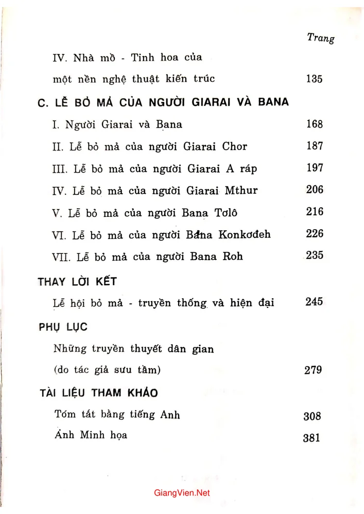 Mục lục chi tiết trang 1 sách Lễ hội bỏ mả bắc Tây Nguyên