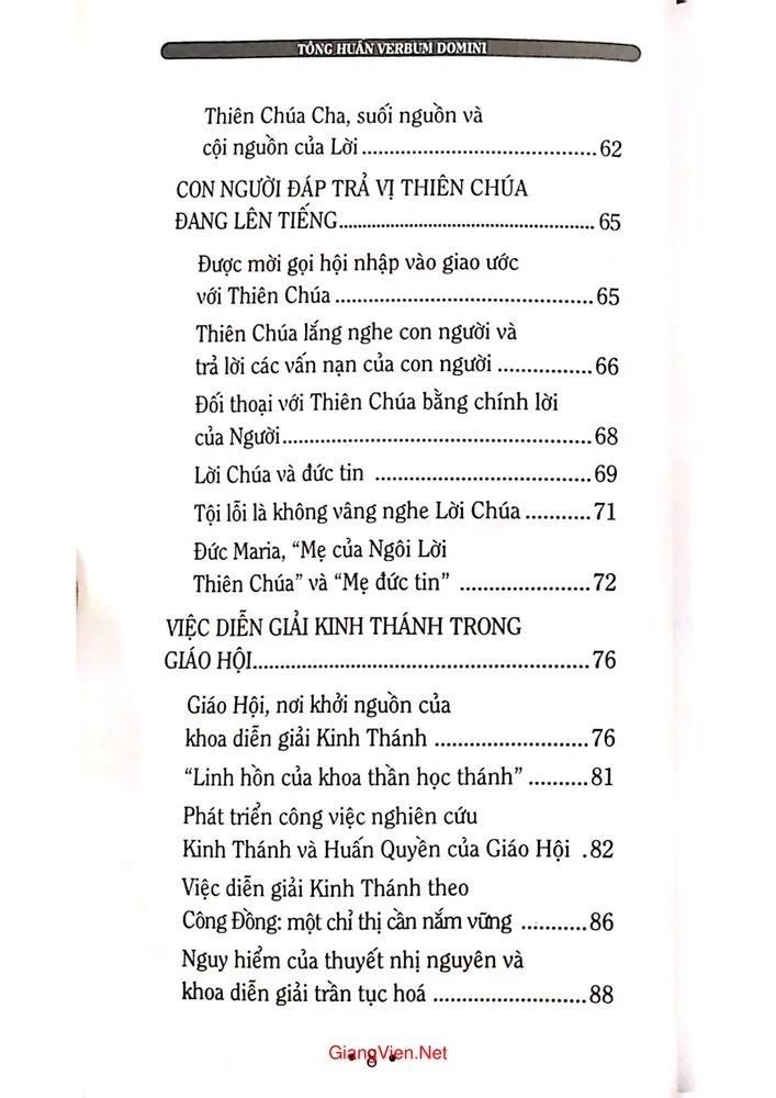 Mục lục chi tiết trang 1 sách Tông huấn hậu thượng Hội đồng giám mục của Đức giáo hoàng Benedicto XVI