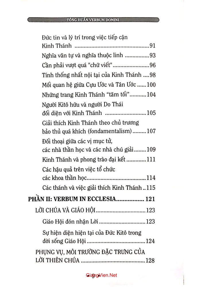 Mục lục chi tiết trang 2 sách Tông huấn hậu thượng Hội đồng giám mục của Đức giáo hoàng Benedicto XVI