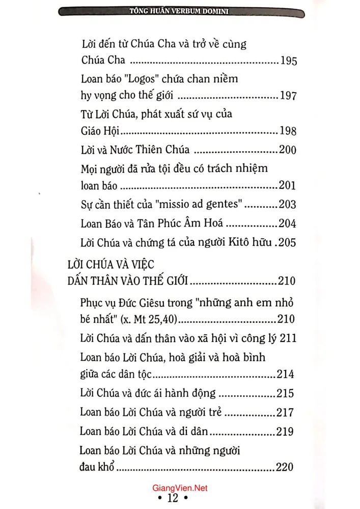 Mục lục chi tiết trang 5 sách Tông huấn hậu thượng Hội đồng giám mục của Đức giáo hoàng Benedicto XVI