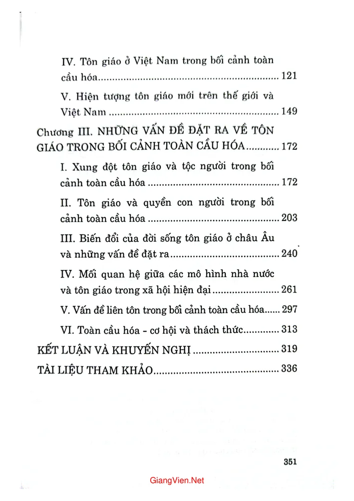 Mục lục chi tiết trang 1 sách Xu hướng biến đổi và phát triển của tôn giáo dưới tác động của toàn cầu hóa thập niên đầu thế kỷ XXI