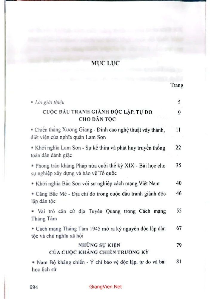 Mục lục chi tiết trang 3 sách Chiến tranh nhân dân Việt Nam góc nhìn từ lịch sử quân sự